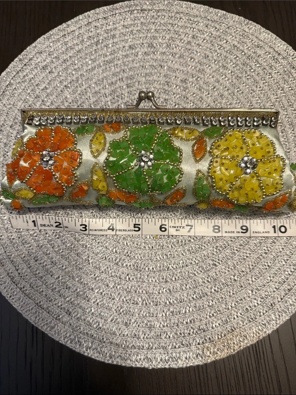 Beaded Floral Clutch in Orange, Green & Yellow